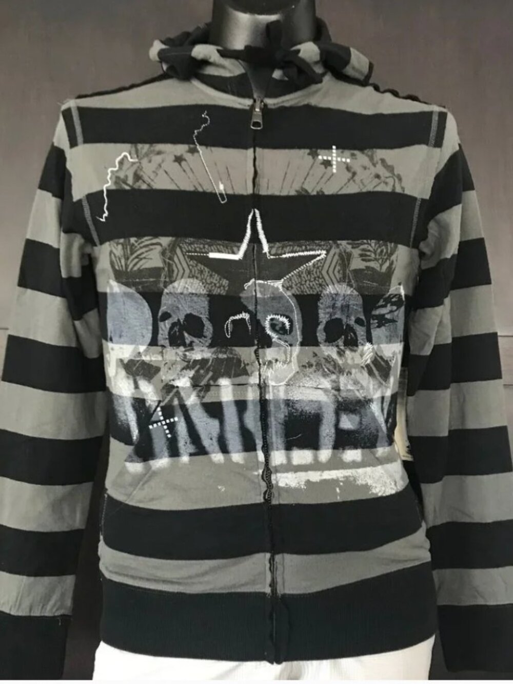 oakley men's black & charcoal striped skull hoodie